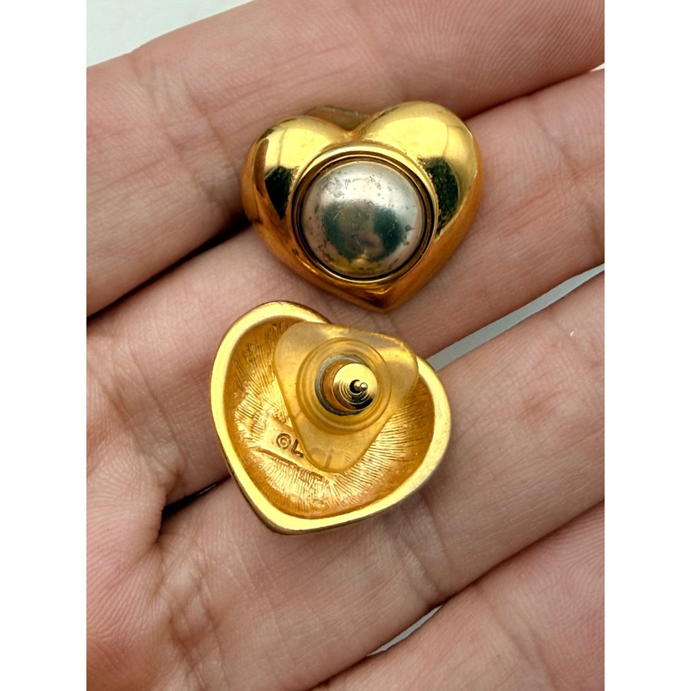 Liz Claiborne Heart Earrings Women Gold Silver Two Tone Vintage LCI Studs 1990s - Picture 7 of 7